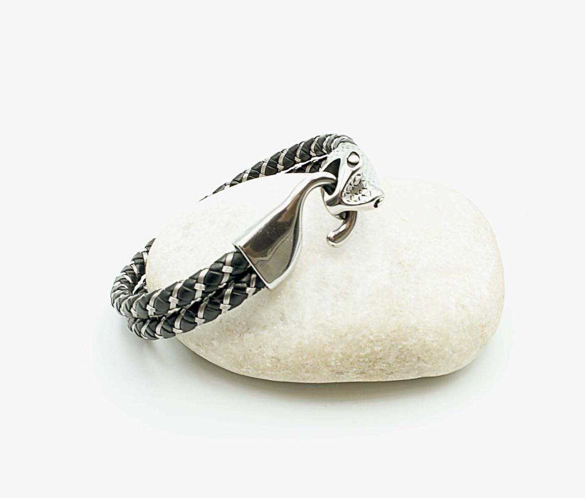 Snake Head Steel Wire Unisex Braided Leather Bracelet. Ewe Project